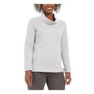 KAREN SCOTT Womens Gray Heather Long Sleeve Blouse Petites Size: PS